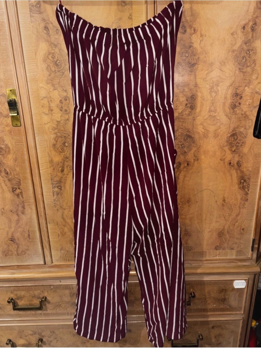 Striped Maroon Wide-Leg Jumpsuit size Medium